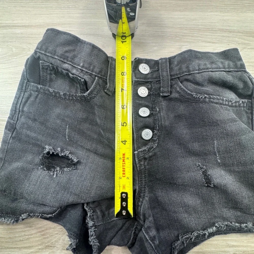 Old Navy Girls Black Distressed Denim Shorts Button Fly Size 10-12 no size‎ tag